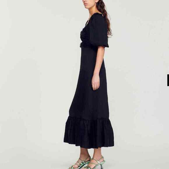 Sandro Falbala Embellished Cutout Black Midi Dress Size 38 /US 6 NWT Retail $580 - Picture 3 of 12